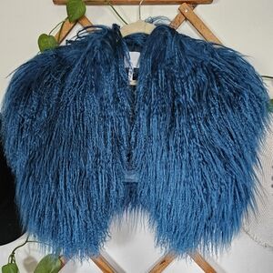 Blue Dyed Real Lamb Fur Shrug